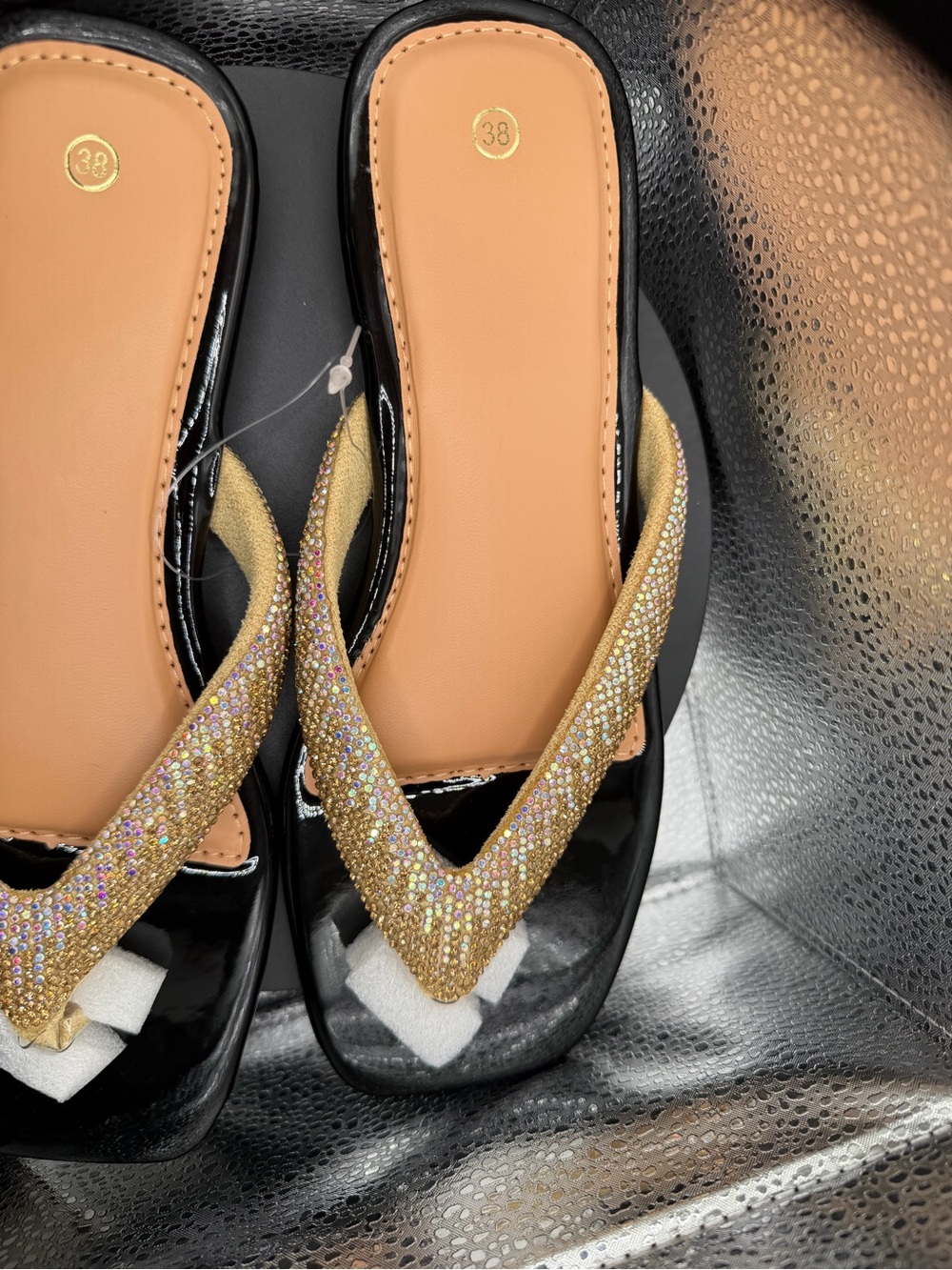 Sparkle Gold V-Strap Flip Flop Sandals - Women